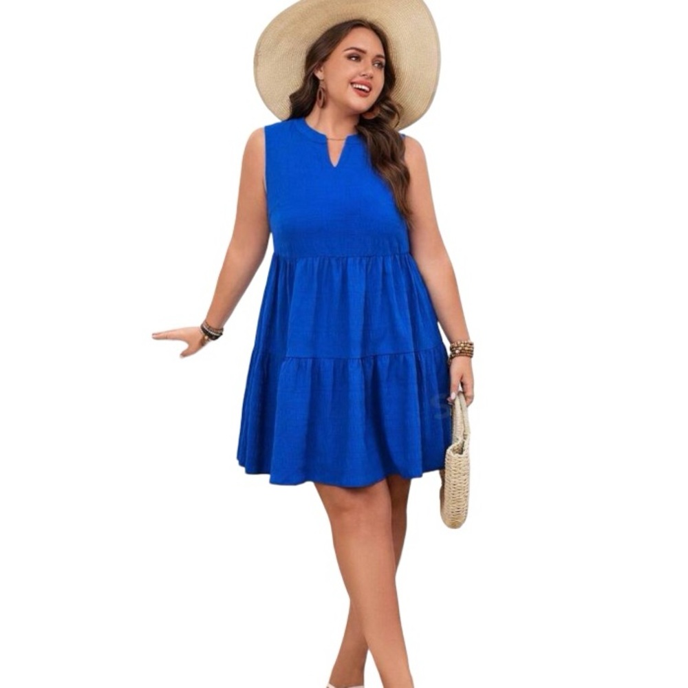 SHEIN VCAY | Hollow Out Neckline Solid Blue Dress | Size 1X (14) | BRAND NEW NWT
